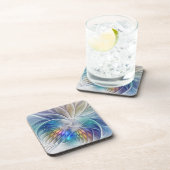 Blumenfantasie, buntes Abstraktes Fraktal Blume Getränkeuntersetzer (Rechte Seite)