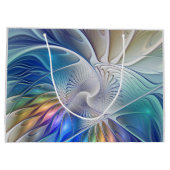 Blumenfantasie, buntes Abstraktes Fraktal Blume Große Geschenktüte (Rückseite)