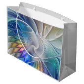 Blumenfantasie, buntes Abstraktes Fraktal Blume Große Geschenktüte (Rückseite Schrägansicht)