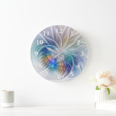 Blumenfantasie, buntes Abstraktes Fraktal Blume Große Wanduhr (Zuhause)
