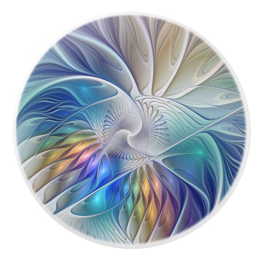 Blumenfantasie, buntes Abstraktes Fraktal Blume Keramikknauf (Vorderseite)