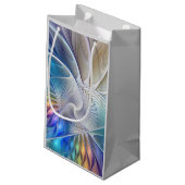 Blumenfantasie, buntes Abstraktes Fraktal Blume Kleine Geschenktüte (Rückseite Schrägansicht)