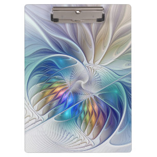 Blumenfantasie, buntes Abstraktes Fraktal Blume Klemmbrett