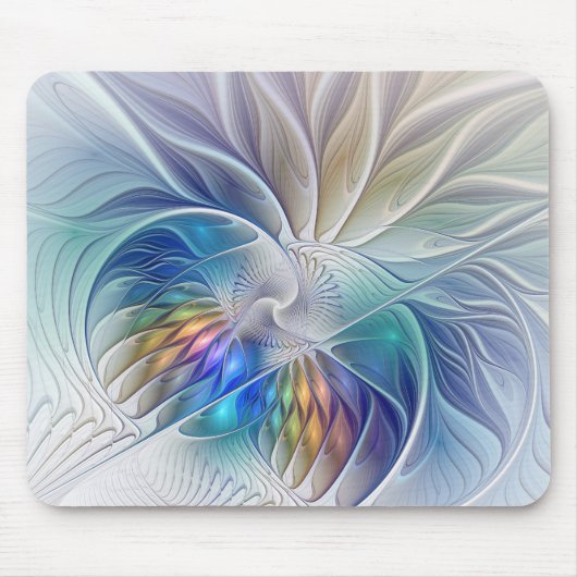 Blumenfantasie, buntes Abstraktes Fraktal Blume Mousepad (Vorne)