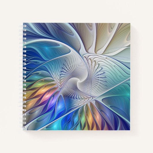 Blumenfantasie, buntes Abstraktes Fraktal Blume Notizblock (Vorderseite)