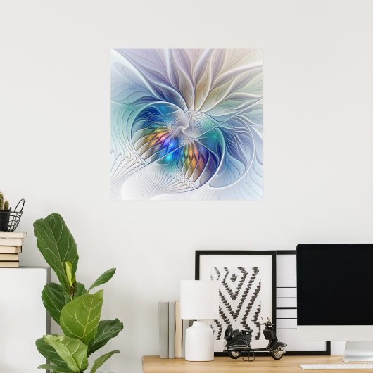 Blumenfantasie, buntes Abstraktes Fraktal Blume Poster (Heimbüro)