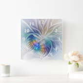 Blumenfantasie, buntes Abstraktes Fraktal Blume Quadratische Wanduhr (Zuhause)