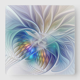 Blumenfantasie, buntes Abstraktes Fraktal Blume Quadratische Wanduhr