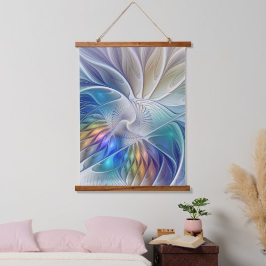 Blumenfantasie, buntes Abstraktes Fraktal Blume Wandteppich Mit Holzrahmen (Schlafzimmer)