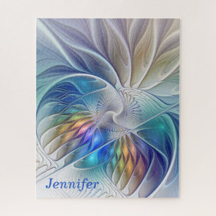 Blumenfantasie, farbenfrohe Abstrakte Blume Name Puzzle