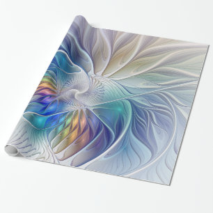 Blumenfantasie, farbenfrohe abstrakte Fraktalblume Geschenkpapier