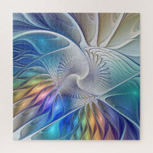 Blumenfantasie, farbenfrohe abstrakte Fraktalblume Puzzle