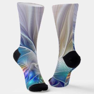 Blumenfantasie, farbenfrohe abstrakte Fraktalblume Socken
