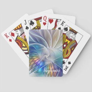 Blumenfantasie, farbenfrohe abstrakte Fraktalblume Spielkarten