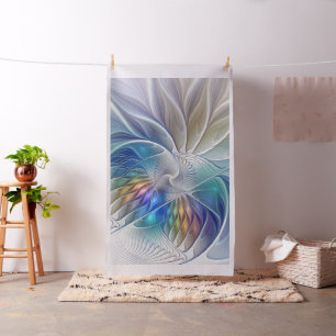 Blumenfantasie, farbenfrohe abstrakte Fraktalblume Stoff