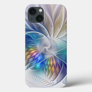 Blumenfantasie, farbenfrohe abstrakte fraktale Blu iPhone 13 Hülle