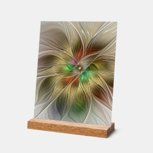 Blumenfantasie mit Gold Modernes Abstraktes Frakta Acrylschild