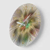 Blumenfantasie mit Gold Modernes Abstraktes Frakta Große Wanduhr (Winkel)