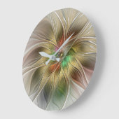 Blumenfantasie mit Gold Modernes Abstraktes Frakta Große Wanduhr (Winkel)