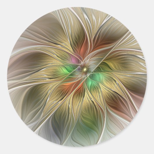 Blumenfantasie mit Gold Modernes Abstraktes Frakta Runder Aufkleber (Vorderseite)