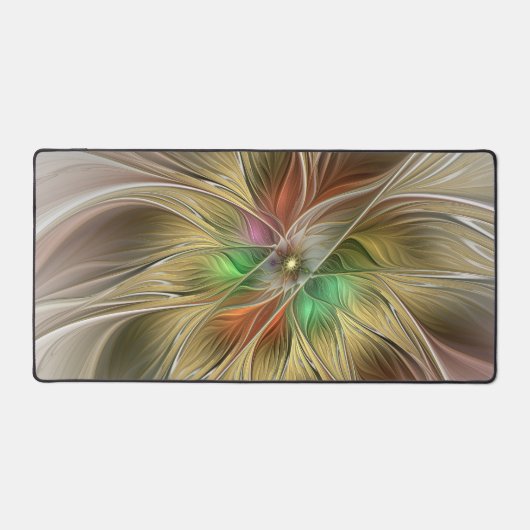 Blumenfantasie mit Gold Modernes Abstraktes Frakta Schreibtischunterlage (Vorderseite)