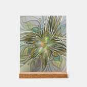 Blumenfantasie Modernes Fraktal Blume mit Gold Acrylschild (Vorderseite)