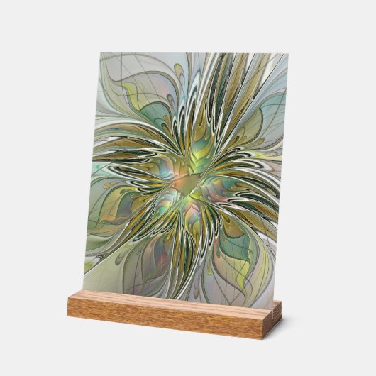 Blumenfantasie Modernes Fraktal Blume mit Gold Acrylschild (Winkel)