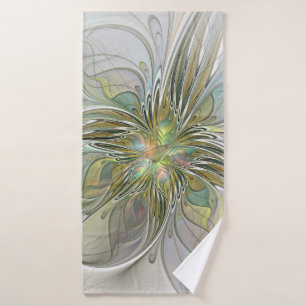 Blumenfantasie Modernes Fraktal Blume mit Gold Badehandtuch