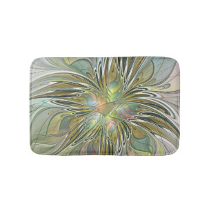 Blumenfantasie Modernes Fraktal Blume mit Gold Badematte