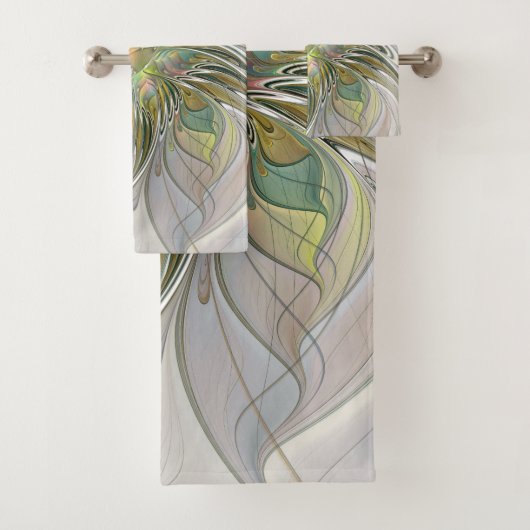 Blumenfantasie Modernes Fraktal Blume mit Gold Badhandtuch Set (Insitu)