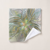 Blumenfantasie Modernes Fraktal Blume mit Gold Badhandtuch Set (Waschlappen)