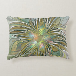 Blumenfantasie Modernes Fraktal Blume mit Gold Dekokissen