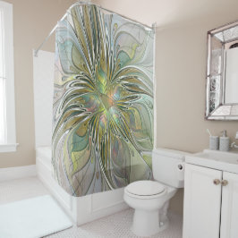 Blumenfantasie Modernes Fraktal Blume mit Gold Duschvorhang