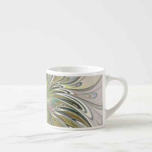 Blumenfantasie Modernes Fraktal Blume mit Gold Espressotasse (Rechts)