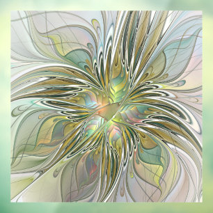 Blumenfantasie Modernes Fraktal Blume mit Gold Fensteraufkleber