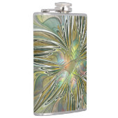 Blumenfantasie Modernes Fraktal Blume mit Gold Flachmann (Rechts)