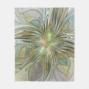 Blumenfantasie Modernes Fraktal Blume mit Gold Fleecedecke