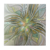 Blumenfantasie Modernes Fraktal Blume mit Gold Fliese (Vorderseite)