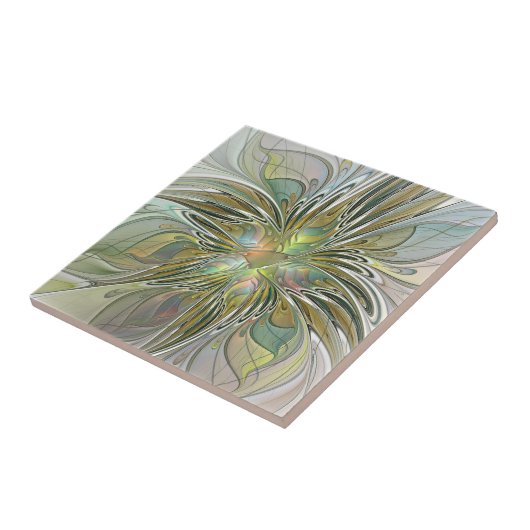 Blumenfantasie Modernes Fraktal Blume mit Gold Fliese (Seite)