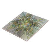 Blumenfantasie Modernes Fraktal Blume mit Gold Fliese (Seite)