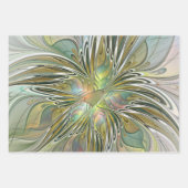 Blumenfantasie Modernes Fraktal Blume mit Gold Geschenkpapier Set (Vorderseite)