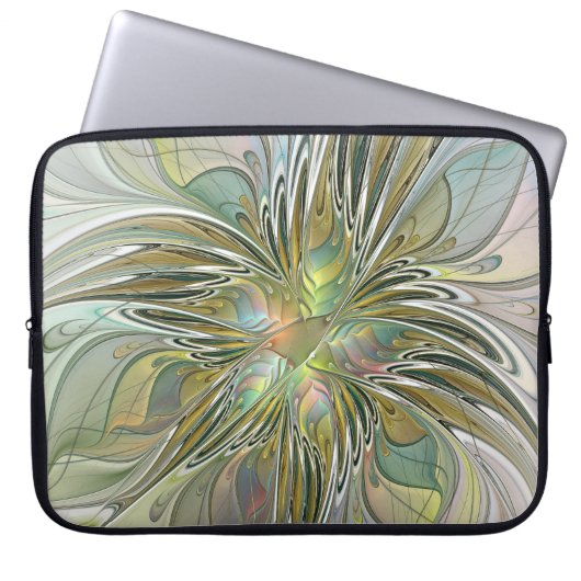 Blumenfantasie Modernes Fraktal Blume mit Gold Laptopschutzhülle (Vorderseite)