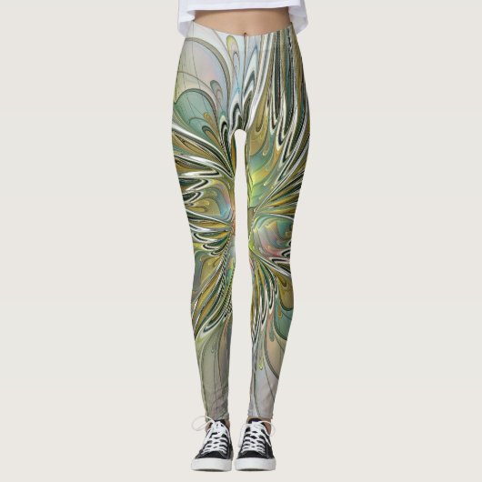 Blumenfantasie Modernes Fraktal Blume mit Gold Leggings (Vorderseite)