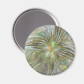 Blumenfantasie Modernes Fraktal Blume mit Gold Magnet (Vorderseite/Rückseite)