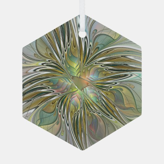 Blumenfantasie Modernes Fraktal Blume mit Gold Ornament Aus Glas (Rückseite)