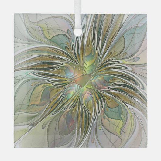 Blumenfantasie Modernes Fraktal Blume mit Gold Ornament Aus Glas (Vorderseite)