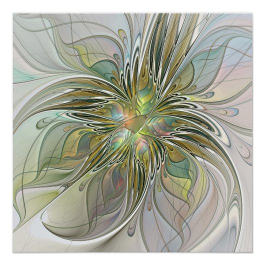 Blumenfantasie Modernes Fraktal Blume mit Gold Poster (Vorderseite)