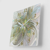 Blumenfantasie Modernes Fraktal Blume mit Gold Quadratische Wanduhr (Winkel)