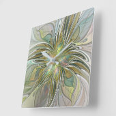 Blumenfantasie Modernes Fraktal Blume mit Gold Quadratische Wanduhr (Winkel)