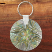 Blumenfantasie Modernes Fraktal Blume mit Gold Schlüsselanhänger (Rückseite)